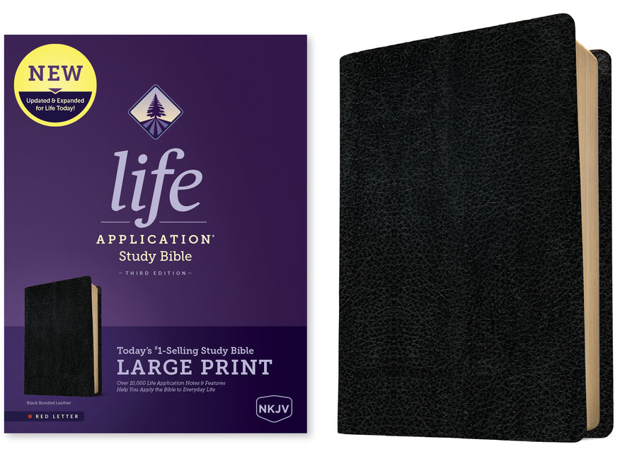 NKJV Life Application Study Bible, Third Edition, Large Print (Bonded Leather, Black, Red Letter) - Ingram