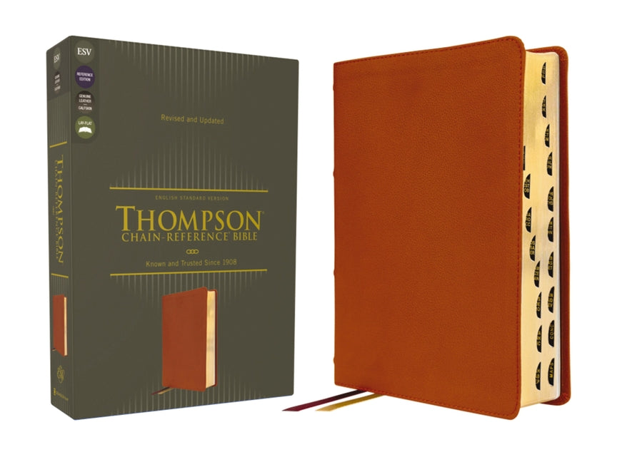 Esv, Thompson Chain-Reference Bible, Genuine Leather, Calfskin, Tan, Red Letter, Thumb Indexed - Ingram