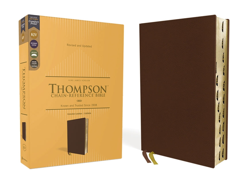 Kjv, Thompson Chain-Reference Bible, Genuine Leather, Calfskin, Brown, Red Letter, Thumb Indexed, Comfort Print - Ingram