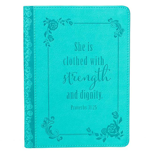 Christian Art Gifts Classic Handy-Sized Journal Strength and Dignity Proverbs 31 Woman Bible Verse Inspirational Scripture Notebook W/Ribbon, Faux Lea - Ingram