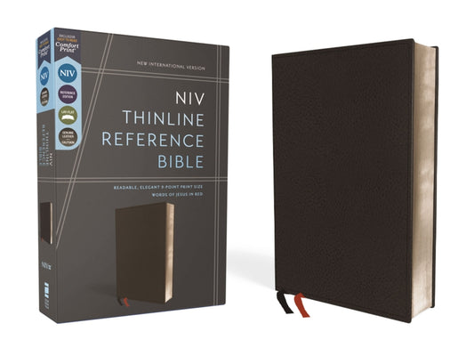 Niv, Thinline Reference Bible (Deep Study at a Portable Size), Genuine Leather, Calfskin, Black, Red Letter, Comfort Print - Ingram