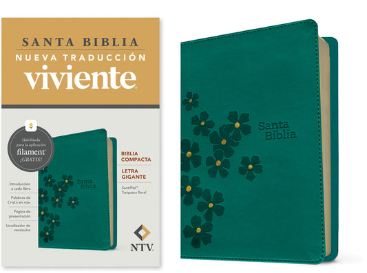 Biblia Compacta Ntv, Letra Gigante Con Filament (Sentipiel, Turquesa Floral, Letra Roja) - Ingram