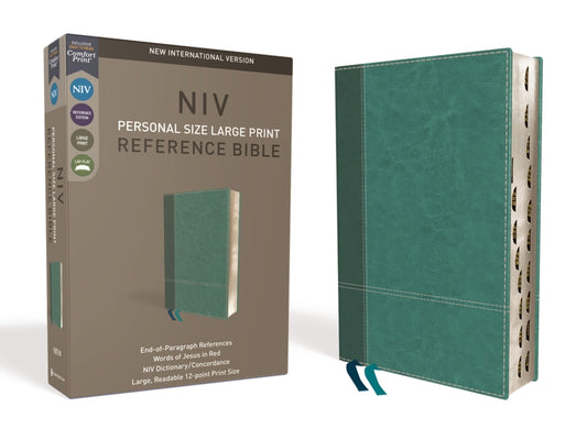 NIV, Personal Size Reference Bible, Large Print, Imitation Leather, Blue, Indexed, Red Letter Edition, Comfort Print - Ingram
