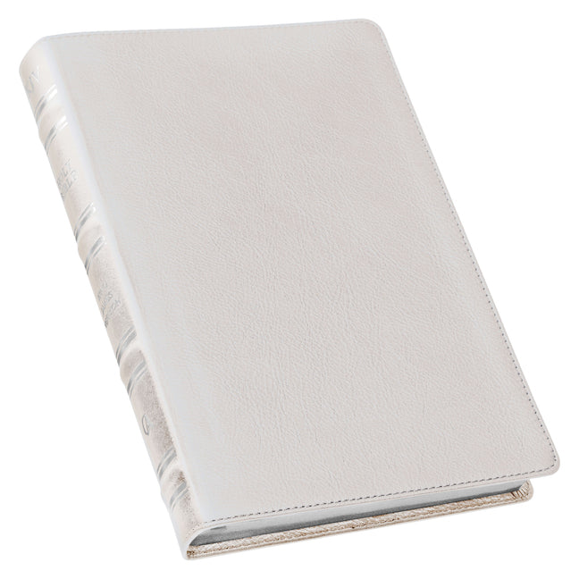 KJV Holy Bible, Giant Print Full-Size Premium Full Grain Leather Red Letter Edition - Thumb Index & Ribbon Marker, King James Version, White - Ingram