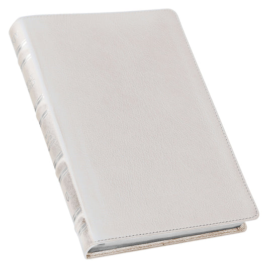 KJV Holy Bible, Giant Print Full-Size Premium Full Grain Leather Red Letter Edition - Thumb Index & Ribbon Marker, King James Version, White - Ingram