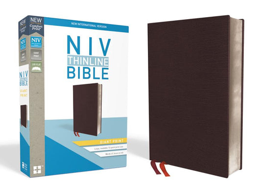 NIV, Thinline Bible, Giant Print, Bonded Leather, Burgundy, Indexed, Red Letter Edition (Special) - Ingram