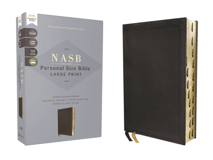 Nasb, Personal Size Bible, Large Print, Genuine Leather, Calfskin, Black, Red Letter, 1995 Text, Thumb Indexed, Comfort Print - Ingram
