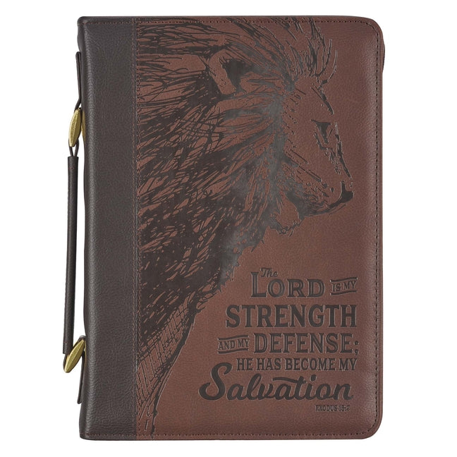 Bible Cover Extra Large Brown Lord Is My Strength Exodus 15:2 - Ingram