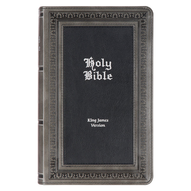 KJV Holy Bible, Giant Print Standard Size Faux Leather Red Letter Edition - Thumb Index & Ribbon Marker, King James Version, Gray/Black - Ingram