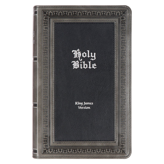 KJV Holy Bible, Giant Print Standard Size Faux Leather Red Letter Edition - Thumb Index & Ribbon Marker, King James Version, Gray/Black - Ingram