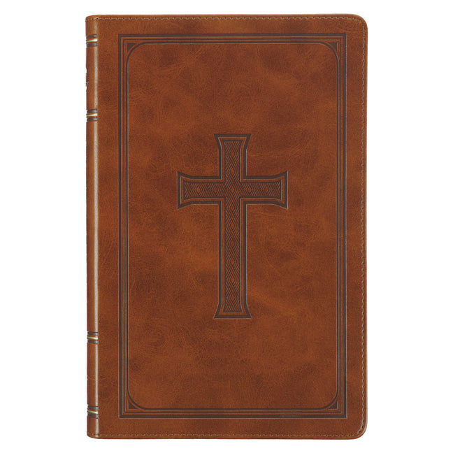 KJV Holy Bible, Standard Size Faux Leather Red Letter Edition Thumb Index, Ribbon Marker, King James Version, Honey Brown Cross Emblem - Ingram