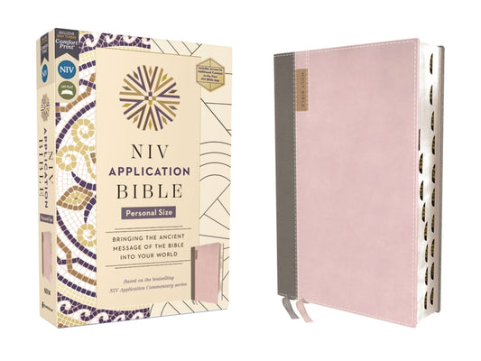NIV Application Bible, Personal Size, Leathersoft, Pink/Gray, Red Letter, Thumb Indexed, Comfort Print: Bringing the Ancient Message of the Bible Into - Ingram