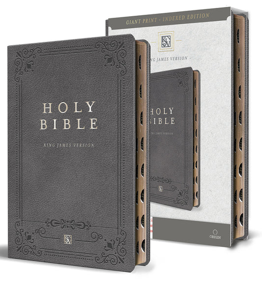 KJV Holy Bible, Giant Print Thinline Large Format, Gray Premium Imitation Leather with Ribbon Marker, Red Letter, and Thumb Index - Ingram