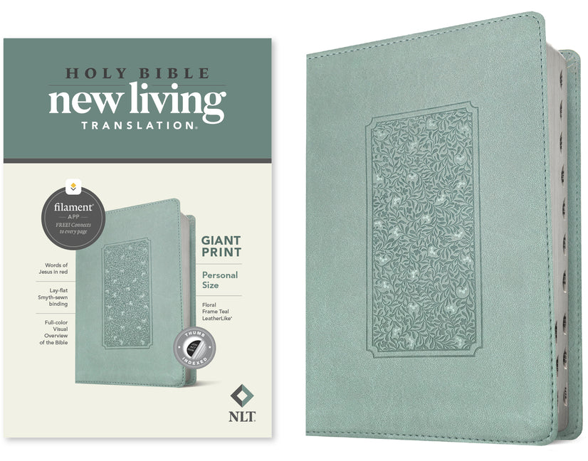 NLT Personal Size Giant Print Bible, Filament Enabled Edition (Red Letter, Leatherlike, Floral Frame Teal, Indexed) - Ingram