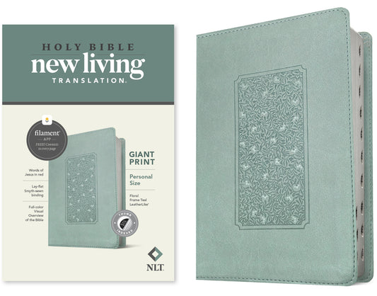 NLT Personal Size Giant Print Bible, Filament Enabled Edition (Red Letter, Leatherlike, Floral Frame Teal, Indexed) - Ingram
