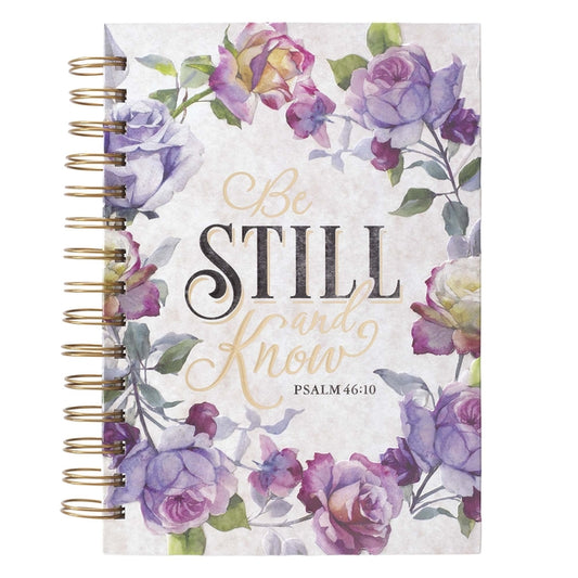 Christian Art Gifts Journal W/Scripture Be Still and Know Psalm 46:10 Bible Verse Purple Rose 192 Ruled Pages, Large Hardcover Notebook, Wire Bound - Ingram