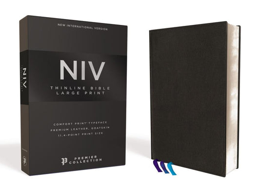 Niv, Thinline Bible, Large Print, Premium Leather, Goatskin, Black, Premier Collection, Comfort Print - Ingram