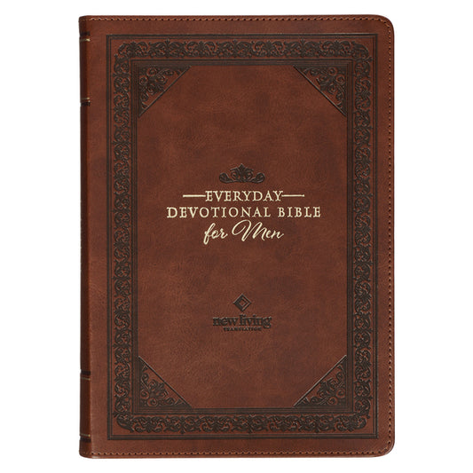 NLT Holy Bible Everyday Devotional Bible for Men New Living Translation, Vegan Leather, Brown Debossed - Ingram