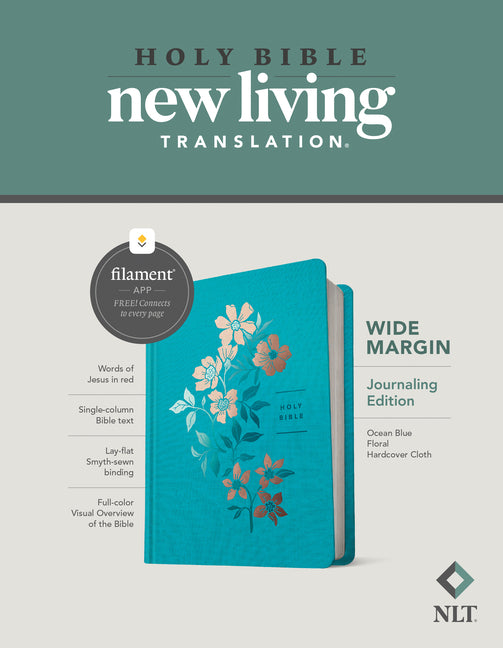 NLT Wide Margin Bible, Filament Enabled (Hardcover Cloth, Ocean Blue Floral, Red Letter) - Ingram