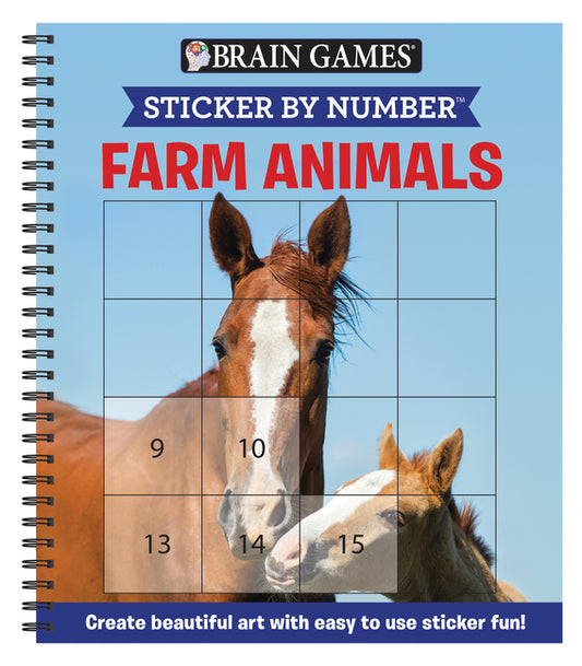 Brain Games - Sticker by Number: Farm Animals (Easy - Square Stickers): Create Beautiful Art with Easy to Use Sticker Fun! - Ingram