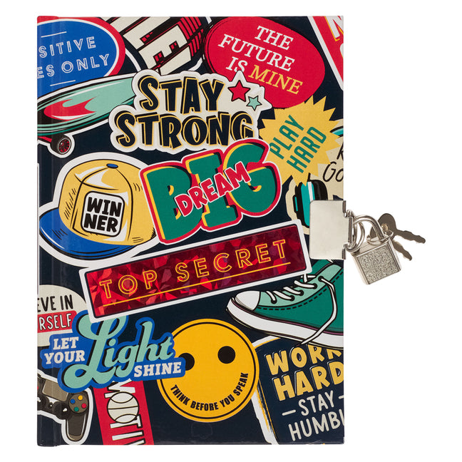 Secret Diary with Lock/Keys, Boys Interactive Christian Blue Journal with Writing Prompts Teen, Tween Be Strong Joshua 1:9 Bible Verse - Ingram