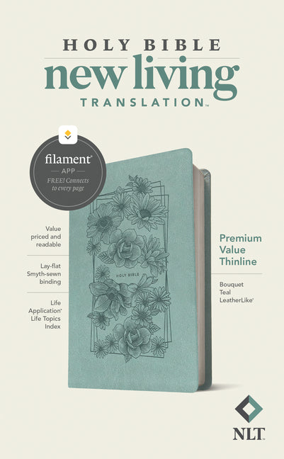 NLT Premium Value Thinline Bible, Filament Enabled (Leatherlike, Bouquet Teal) - Ingram