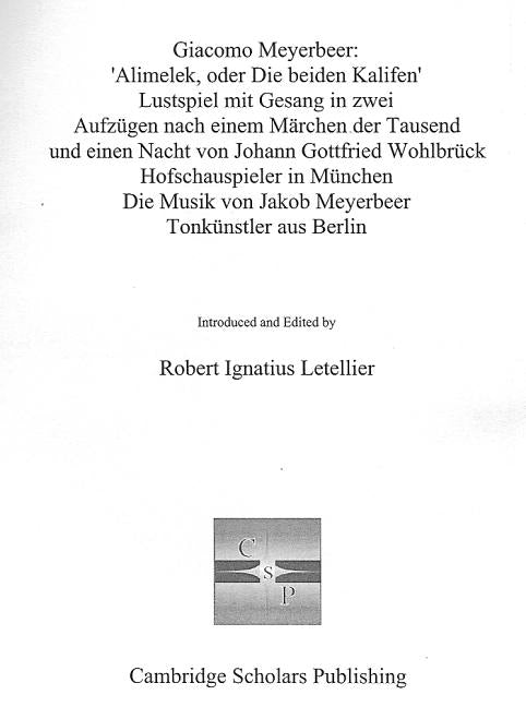 Giacomo Meyerbeer: 'Alimelek, Oder Die Beiden Kalifen' - Ingram