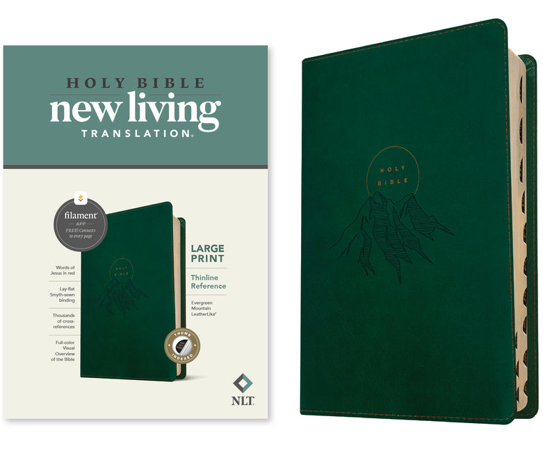 NLT Large Print Thinline Reference Bible, Filament Enabled (Leatherlike, Evergreen Mountain, Indexed, Red Letter) - Ingram