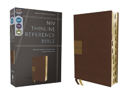 Niv, Thinline Reference Bible (Deep Study at a Portable Size), Leathersoft, Brown, Red Letter, Thumb Indexed, Comfort Print - Ingram