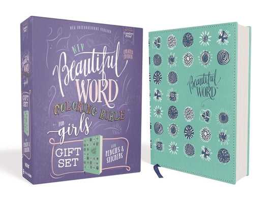 Niv, Beautiful Word Coloring Bible for Girls Pencil/Sticker Gift Set, Updated, Leathersoft Over Board, Teal, Comfort Print: 600+ Verses to Color - Ingram