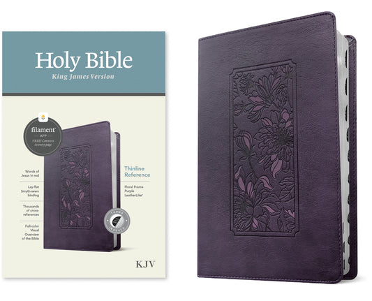 KJV Thinline Reference Bible, Filament Enabled (Leatherlike, Floral Frame Purple, Indexed, Red Letter) - Ingram