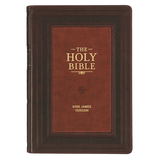 KJV Study Bible, Large Print King James Version Holy Bible, Thumb Tabs, Ribbons, Faux Leather Burgundy/Toffee Debossed - Ingram