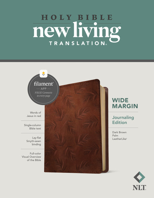 NLT Wide Margin Bible, Filament Enabled (Leatherlike, Dark Brown Palm, Red Letter) - Ingram