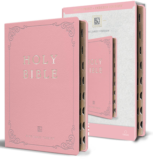 KJV Holy Bible, Giant Print Thinline Large Format, Pink Premium Imitation Leather with Ribbon Marker, Red Letter, and Thumb Index - Ingram