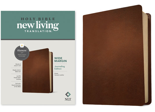 NLT Wide Margin Bible, Filament Enabled (Genuine Leather, Brown, Red Letter) - Ingram