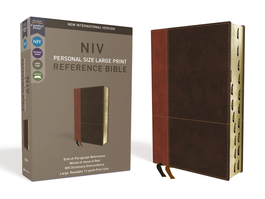 NIV, Personal Size Reference Bible, Large Print, Imitation Leather, Brown, Indexed, Red Letter Edition, Comfort Print - Ingram