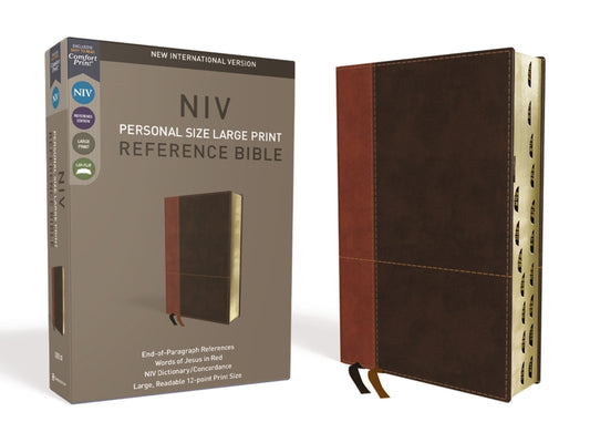 NIV, Personal Size Reference Bible, Large Print, Imitation Leather, Brown, Indexed, Red Letter Edition, Comfort Print - Ingram