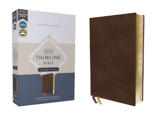 Niv, Thinline Bible, Passaggio Setting, Leathersoft, Brown, Red Letter, Comfort Print: Elegantly Uniting Single and Double Columns Into One Passaggio - Ingram