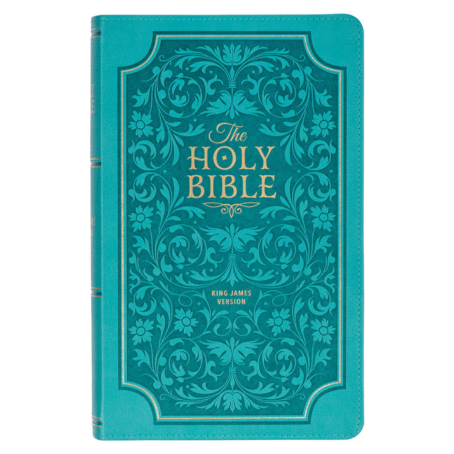 KJV Holy Bible, Giant Print Standard Size Faux Leather Red Letter Edition - Thumb Index & Ribbon Marker, King James Version, Teal Floral - Ingram