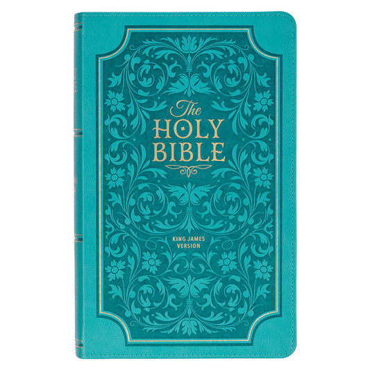 KJV Holy Bible, Giant Print Standard Size Faux Leather Red Letter Edition - Thumb Index & Ribbon Marker, King James Version, Teal Floral - Ingram
