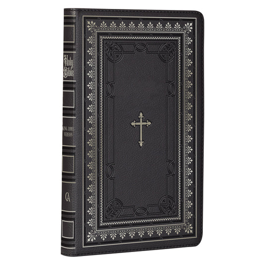 KJV Holy Bible Standard Size Faux Leather Red Letter Edition - Thumb Index & Ribbon Marker, King James Version, Black/Gold Cross - Ingram