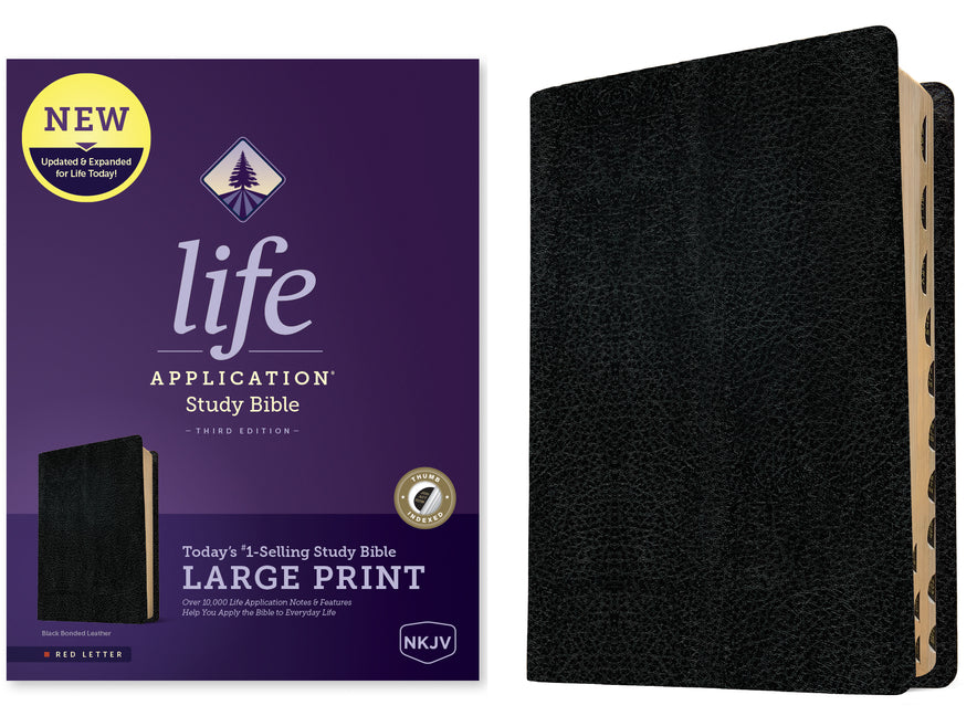 NKJV Life Application Study Bible, Third Edition, Large Print (Bonded Leather, Black, Indexed, Red Letter) - Ingram