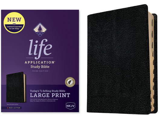 NKJV Life Application Study Bible, Third Edition, Large Print (Bonded Leather, Black, Indexed, Red Letter) - Ingram