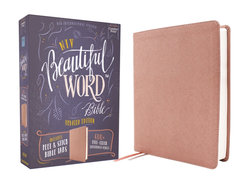 Niv, Beautiful Word Bible, Updated Edition, Peel/Stick Bible Tabs, Leathersoft, Pink, Red Letter, Comfort Print: 600+ Full-Color Illustrated Verses - Ingram