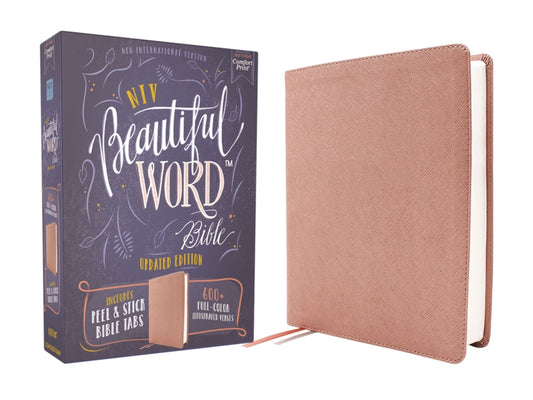 Niv, Beautiful Word Bible, Updated Edition, Peel/Stick Bible Tabs, Leathersoft, Pink, Red Letter, Comfort Print: 600+ Full-Color Illustrated Verses - Ingram