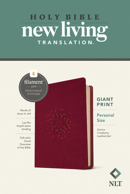 NLT Personal Size Giant Print Bible, Filament Enabled (Leatherlike, Aurora Cranberry, Red Letter) - Ingram
