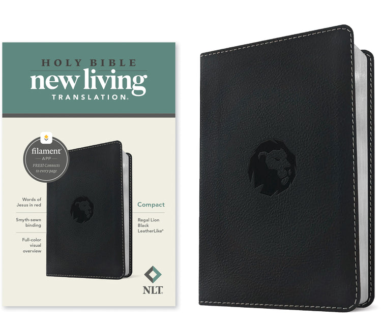 NLT Compact Bible, Filament Enabled (Leatherlike, Regal Lion Black, Red Letter) - Ingram