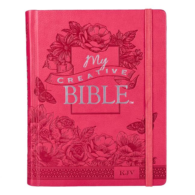 KJV Holy Bible, My Creative Bible, Faux Leather Hardcover - Ribbon Marker, King James Version, Pink Floral W/Elastic Closure - Ingram