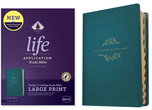 NKJV Life Application Study Bible, Third Edition, Large Print (Leatherlike, Teal Blue, Indexed, Red Letter) - Ingram