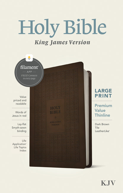 KJV Large Print Premium Value Thinline Bible, Filament Enabled (Leatherlike, Dark Brown Tile, Red Letter) - Ingram